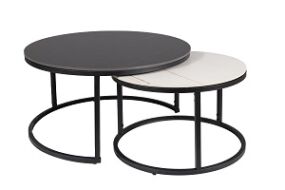 FERANTE A - konferenční stolek kulatý=sada 2 kusy, keramika efekt Mramor/ černá/bílá- noha černá (FERRANTEACBC=1 BALÍK) (S) (K150) NOVINKA