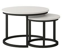 TRENTO - Konferenční stolek sada 2kusy - lamino BÍLÁ/ noha kov ČERNÝ (Toronto stolik kawowy=2balíky)(IZ) (K150)