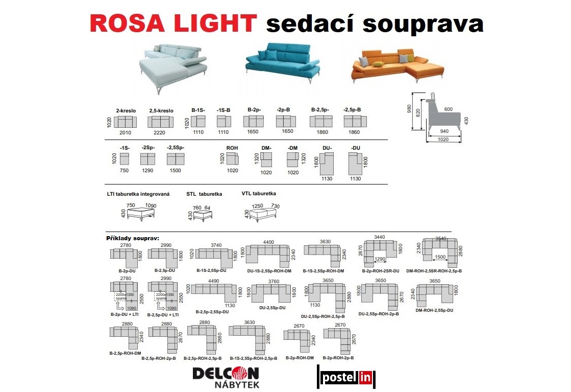 ROSA LIGHT velká rohová sedací souprava - 6