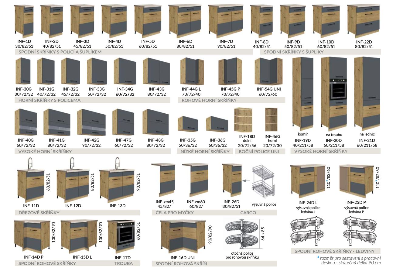 Dolní skříňka rohová INF-16D Šedá matná/Dub Artisan UNI - 4