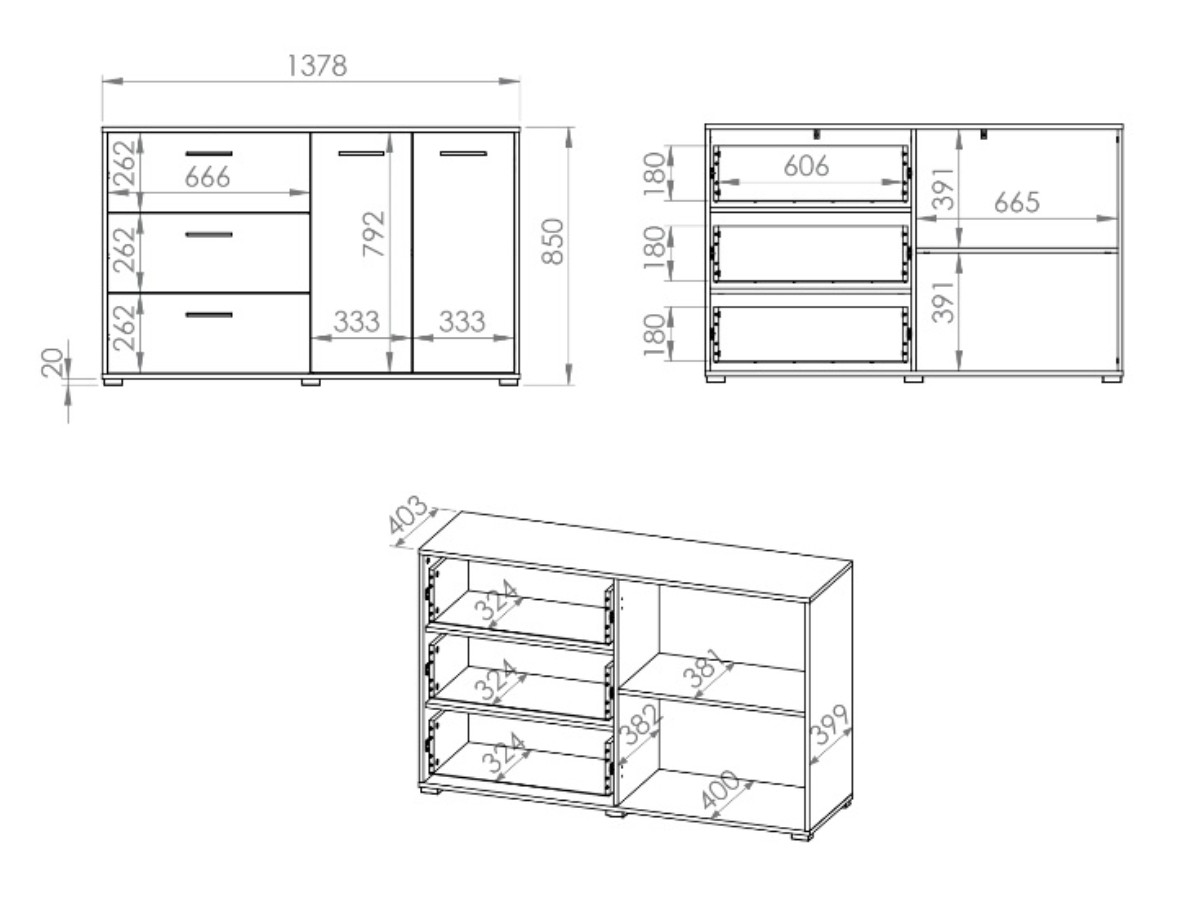 CAMERON 25- Komoda 2D3S, lamino dub sonoma (ML) (CARO25=2BALÍKY)(K150) NOVINKA - 2