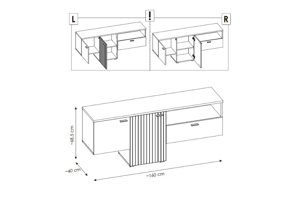 Televizní stolek 2D1S ALVERO F01 - lamino šedá light/PVC dub coast evoke - 2