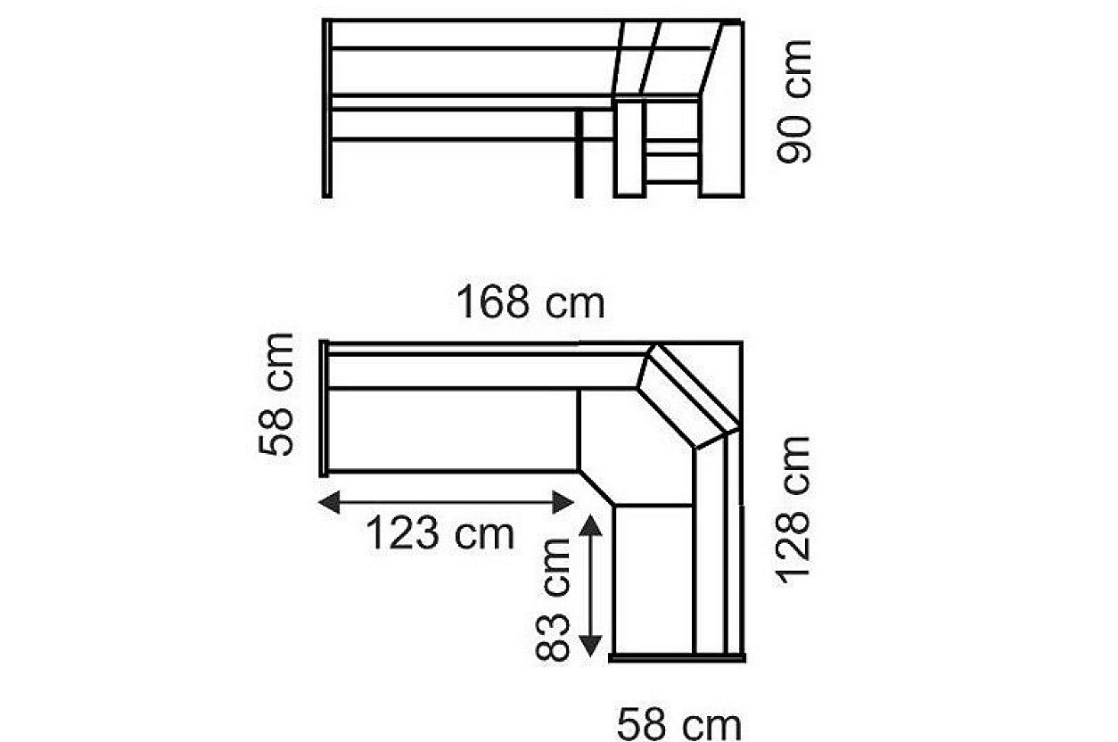 DENIS (DECO) - ROHOVÁ LAVICE -UNI- lamino BÍLÁ /látka SS22 TMAVĚ ŠEDÁ (1balík) kolekce 